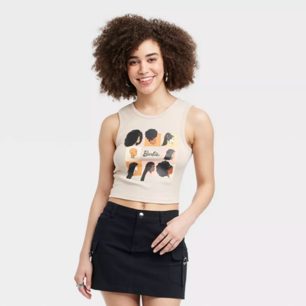 (B3) Shades of‎ Barbie Cream Beige Melanin Afro Ribbed Crop Tank Top Shirt S